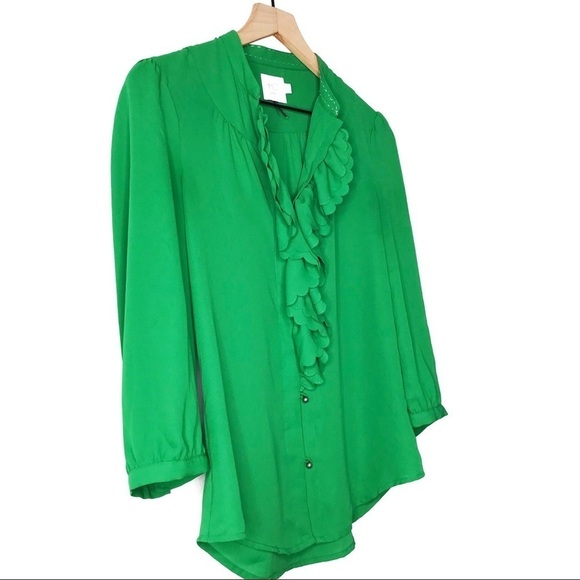 ANTHRO HD IN PARIS Ruffle Scallop Picea Button Up 4 - Picture 4 of 11